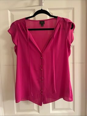 Worthington Hot Pink Button-Front Cap Sleeve Blouse